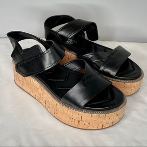 FRANCO SARTO Platform Sandals Black & Cork Size 6